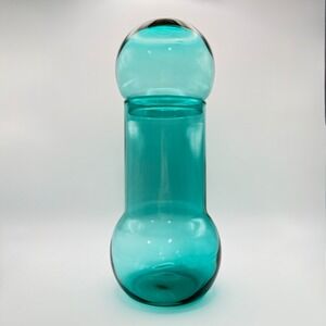 Vintage MCM Space Age Retro Apothecary Canister Federal Glass Roly Poly Blue
